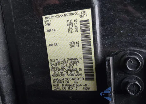 2013 Nissan Maxima 3.5 S from USA, damaged, VIN 1N4AA5AP2DC848059